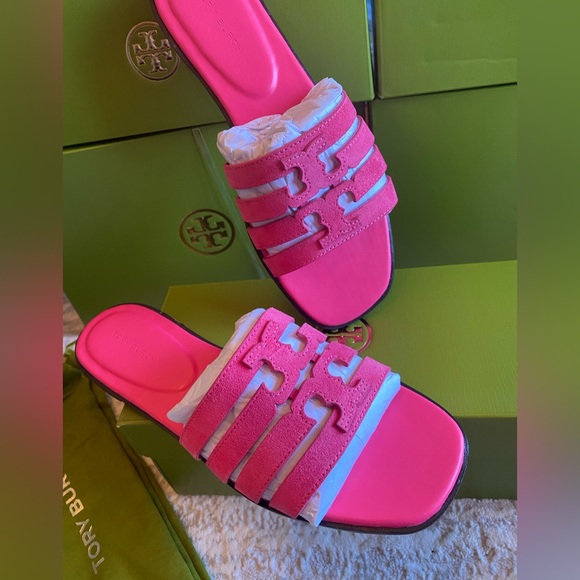 Tory Burch Ines Cage Slide Suede Sandals - Picture 9 of 9